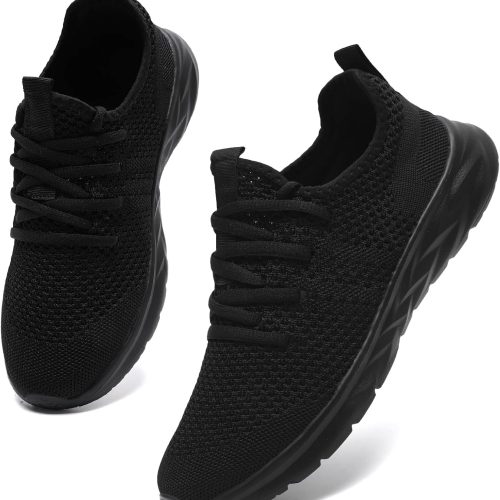 Lightweight Trainers, Sports Shoes, Women Trainers, Breathable Indoor Shoes, Summer Shoes, Running Shoes, Outdoor for Fitness, Tennis, Jogging, Comfortable Road Running Shoes, All black, 8 US